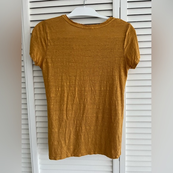Lanthropy 100% Linen Tshirt Distressed Collar Mustard sz S - Picture 6 of 6